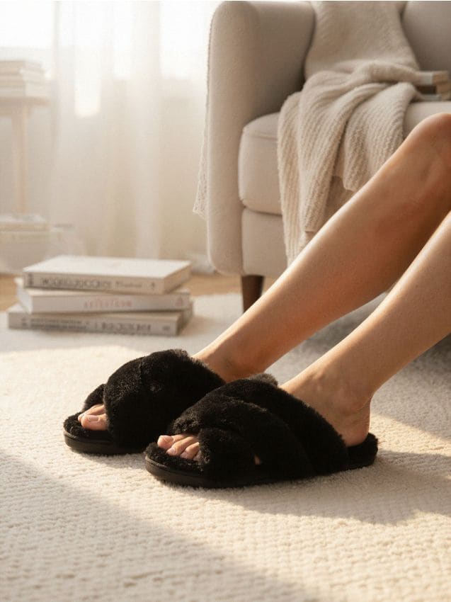 Sinsay - Papuče s umelým kožuchom - čierna