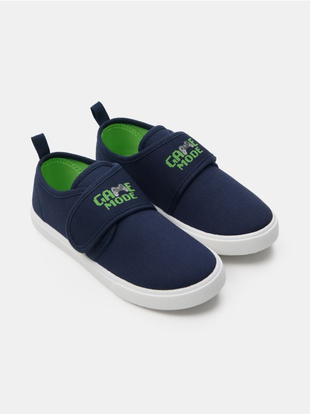 Sinsay - Tenisówki na rzep z fluoroescencyjnym napisem Game Mode - granatowy