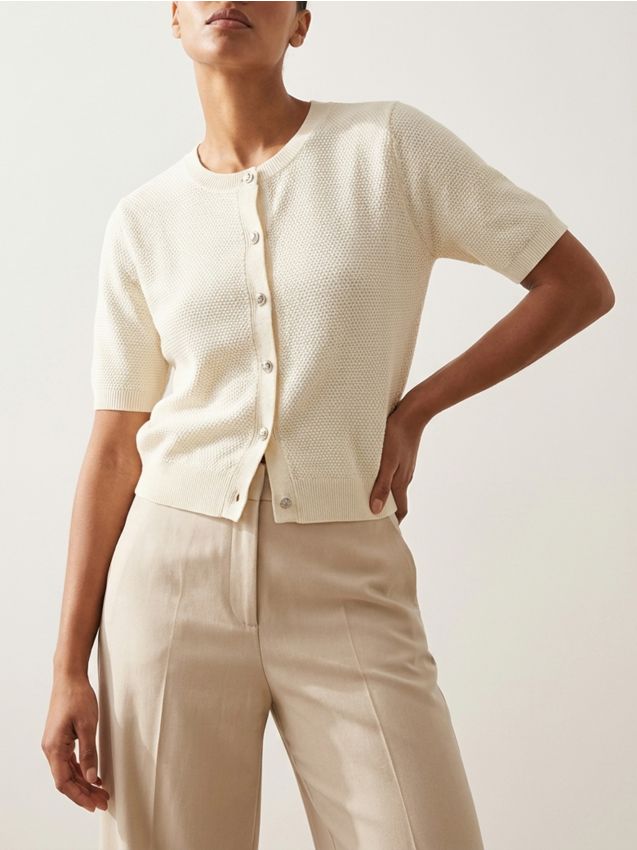 Sinsay - Cardigan cu mânecă scurtă și nasturi decorativi - crem