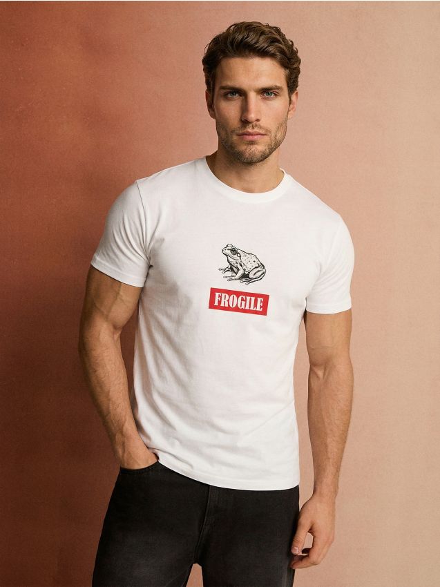 Sinsay - Tricou din bumbac cu imprimeu cu broască - alb