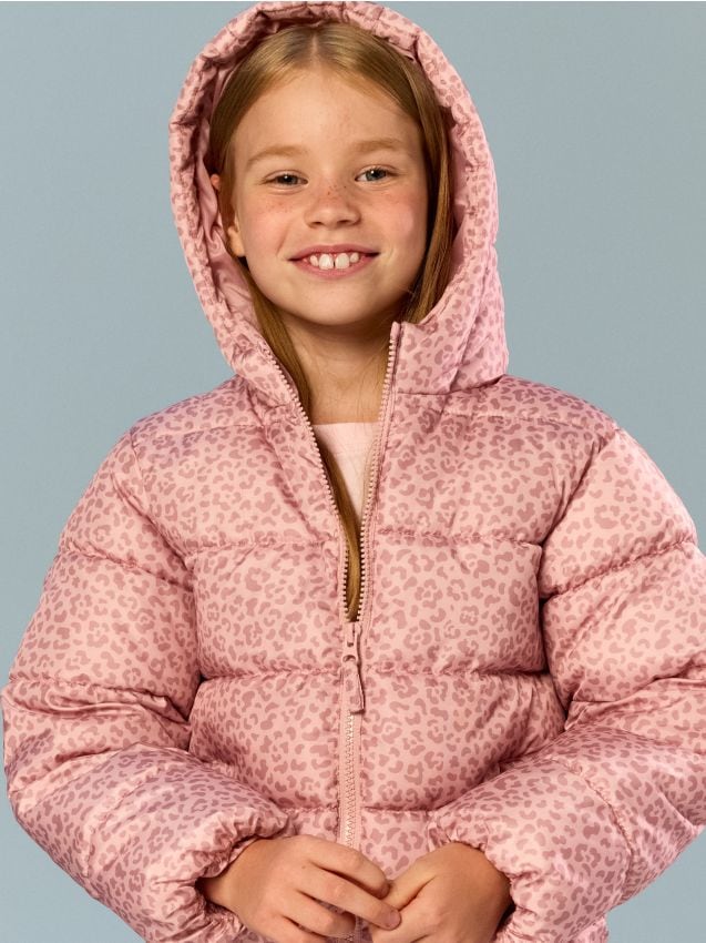 Sinsay - Geacă Puffer Matlasată Cu Glugă Cu Print Leopard - nude