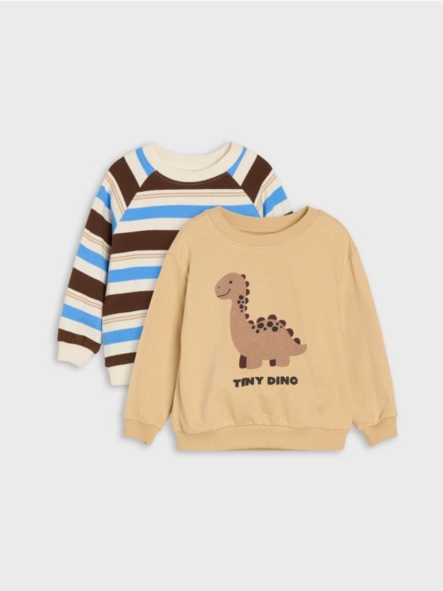 Sinsay - Bluze crewneck din bumbac cu motiv de dinozaur 2 pack - multicolor