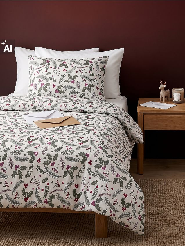 Sinsay - Set de lenjerie de pat de Crăciun din bumbac cu ilice și crenguțe - multicolor
