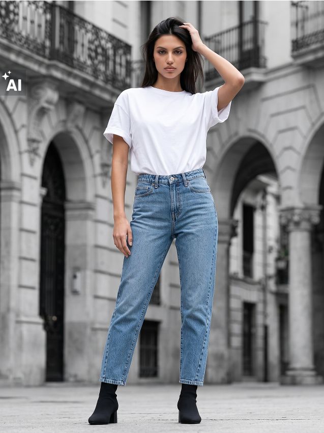 Sinsay - Blugi mom fit cu cusătură răsucită - albastru