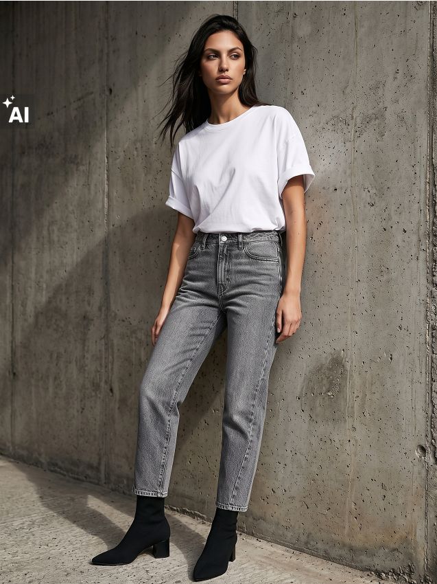 Sinsay - Blugi mom fit cu efect spălat - gri