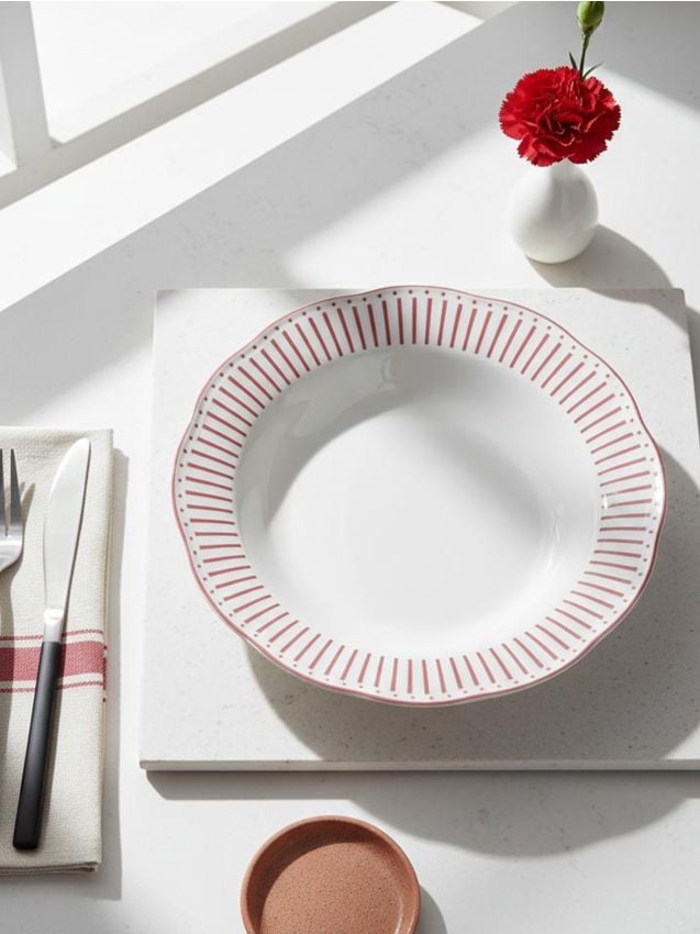 Sinsay - Bol ceramic cu model decorativ pe margine - roz-pudră