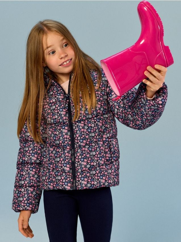 Sinsay - Geacă puffer matlasată cu glugă cu model floral - bleumarin