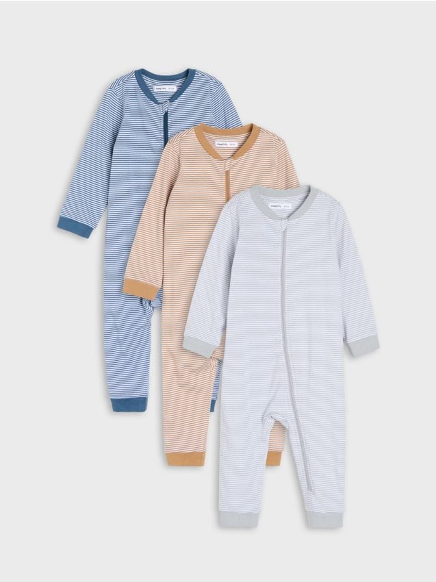 Sinsay - Salopete pentru bebeluși din bumbac cu dungi 3 pack - multicolor