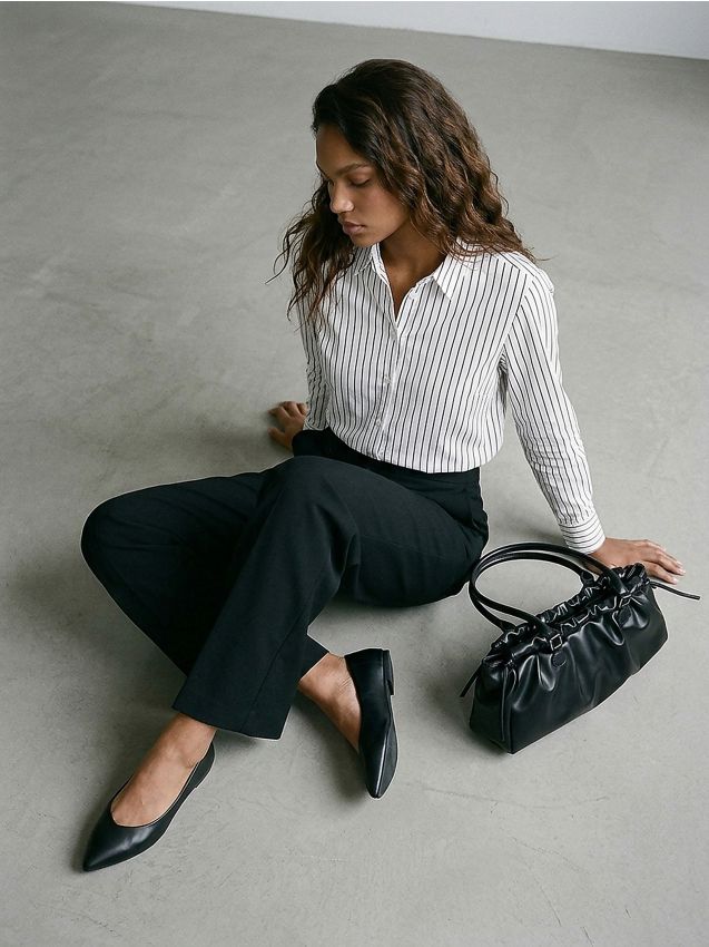 Camicia in viscosa a righe - marrone scuro