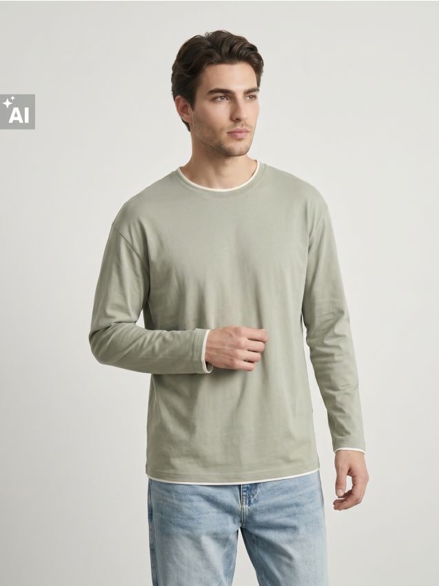 Sinsay - Tricou din bumbac, cu mânecă lungă - verde-deschis