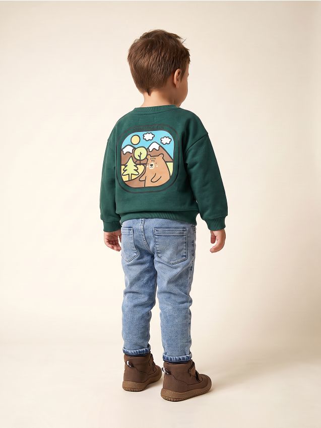 Sinsay - Bluză crewneck cu motiv de ursuleț - verde-metalizat
