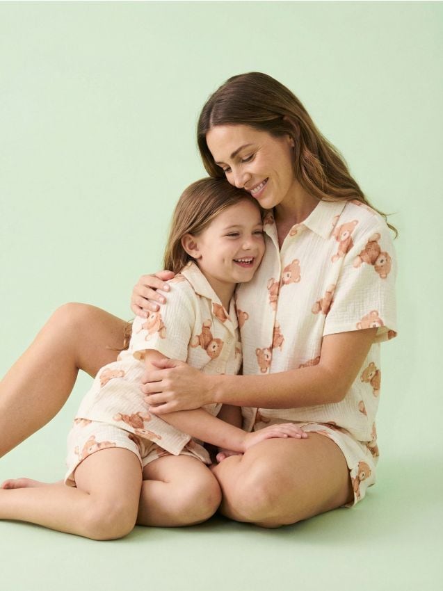 Sinsay - Pijamă din bumbac din două piese cu ursuleți - crem