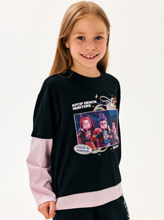 Sinsay - Tricou din bumbac cu două straturi și imprimeu K-Pop Demon Hunters - multicolor