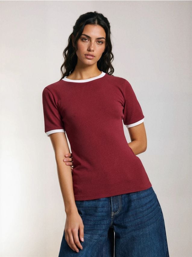 Sinsay - Tricou din bumbac - bordo