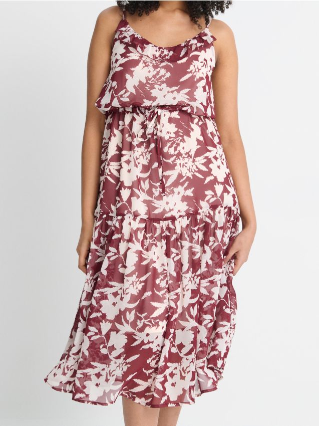 Sinsay - Sukienka midi an ramiączkach z kwiatowym wzorem - wielobarwny