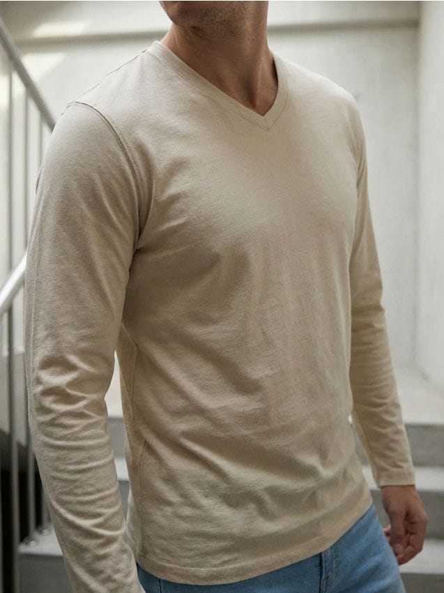 Sinsay - Tricou din bumbac, cu mânecă lungă - nude