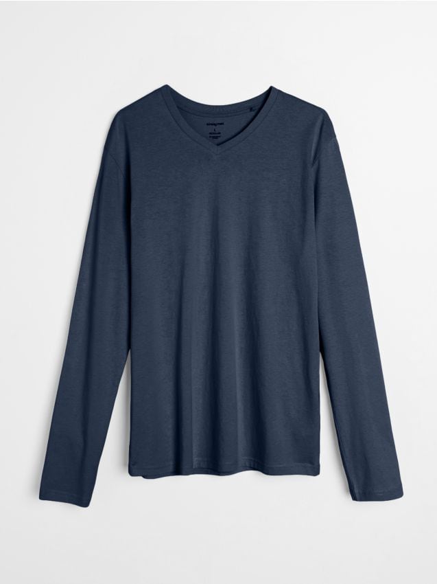 Sinsay - Tricou din bumbac, cu mânecă lungă - Gri-albăstrui