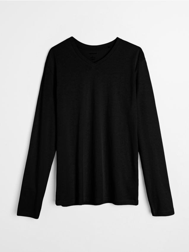 Sinsay - Tricou din bumbac, cu mânecă lungă - negru