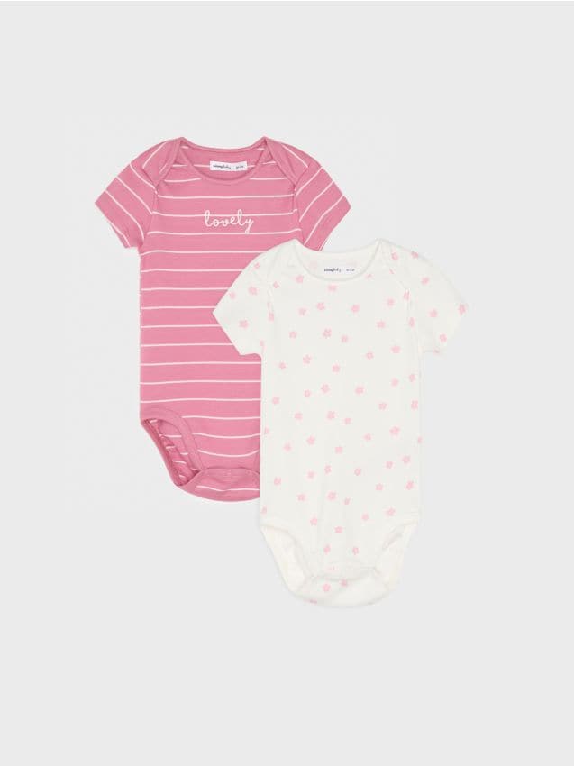 Sinsay - Body din bumbac cu imprimeu 2 pack - roz-pudră