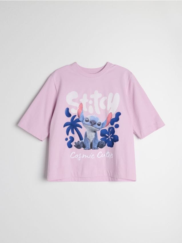Sinsay - Tricou din bumbac cu imprimeu Stitch - lavand