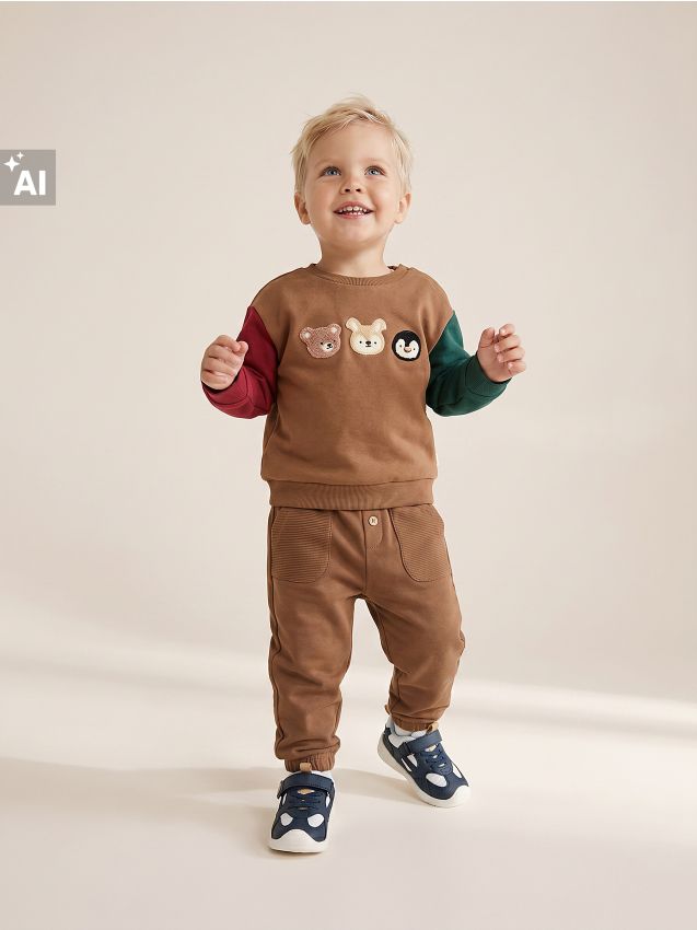 Sinsay - Hanorac crewneck din bumbac cu aplicații 3D - multicolor