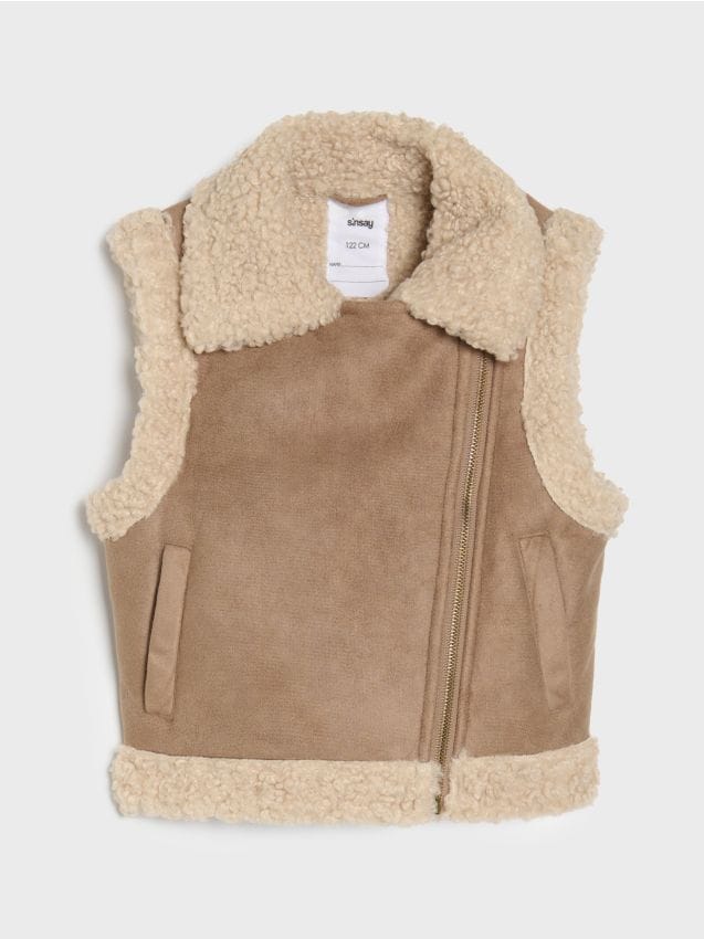 Sinsay - Vestă din imitație de piele întoarsă cu căptușeală tip shearling - bej