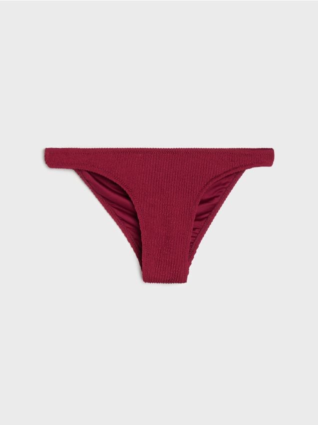 Sinsay - Slip de bikini uni cu finisaj tip scoică - bordo