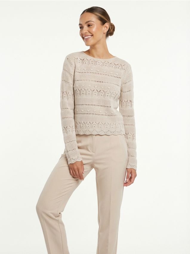 Sinsay - Pulover ajurat cu model decorativ - crem