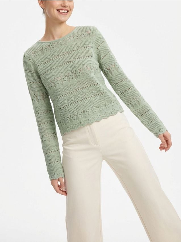 Sinsay - Ażurowy sweter z ozdobnym wzorem - zielony