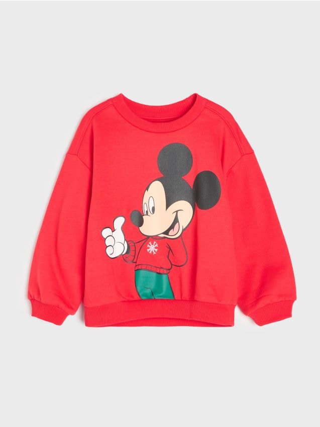 Sinsay - Hanorac din bumbac crewneck cu imprimeu Mickey Mouse - roșu