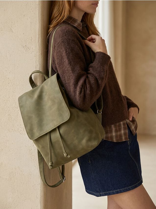 Sinsay - Rucsac din piele ecologică - verde-oliv deschis
