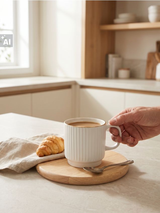 Sinsay - Cană ceramică cu striații și finisaj auriu - alb