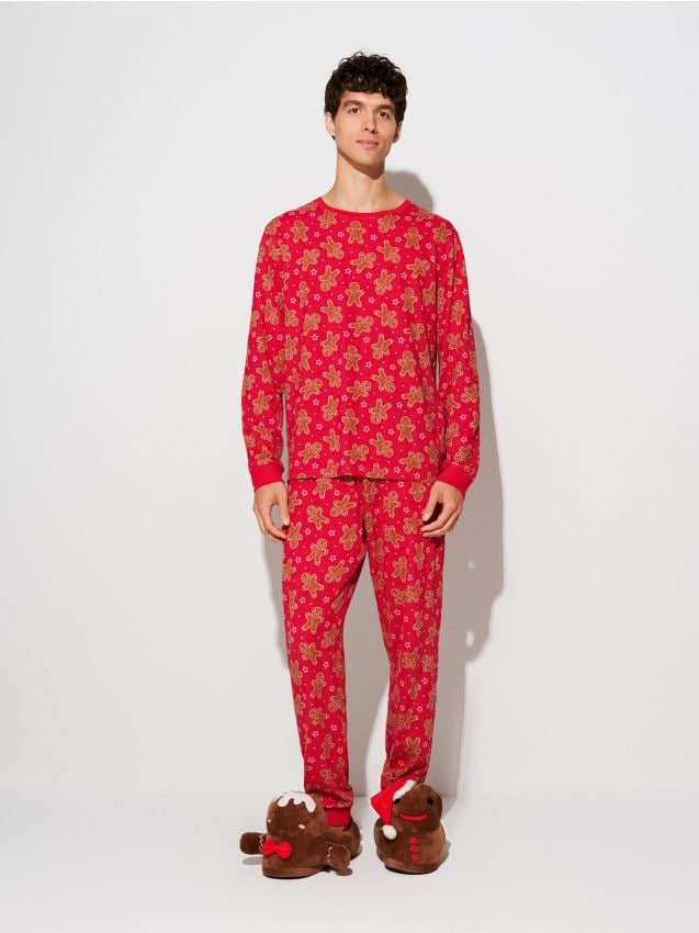 Sinsay - Bavlnené pyžamo s motívom perníkov - červená