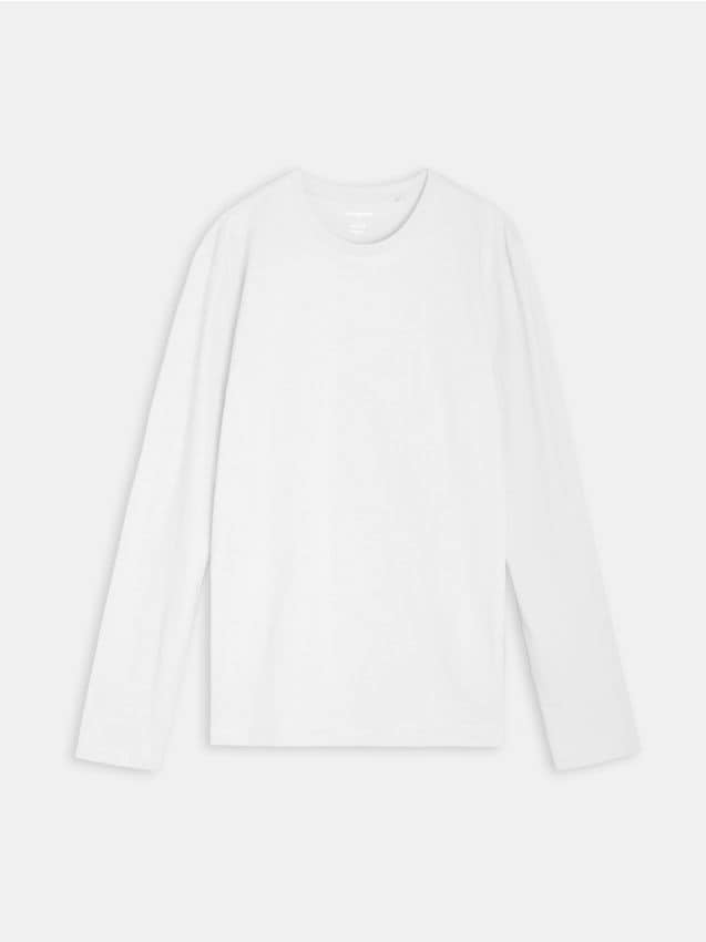 Sinsay - Tricou din bumbac, cu mânecă lungă - alb