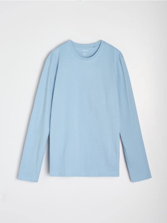 Sinsay - Tricou din bumbac, cu mânecă lungă - albastru-pal