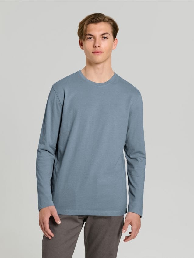 Sinsay - Tricou din bumbac, cu mânecă lungă - light blue