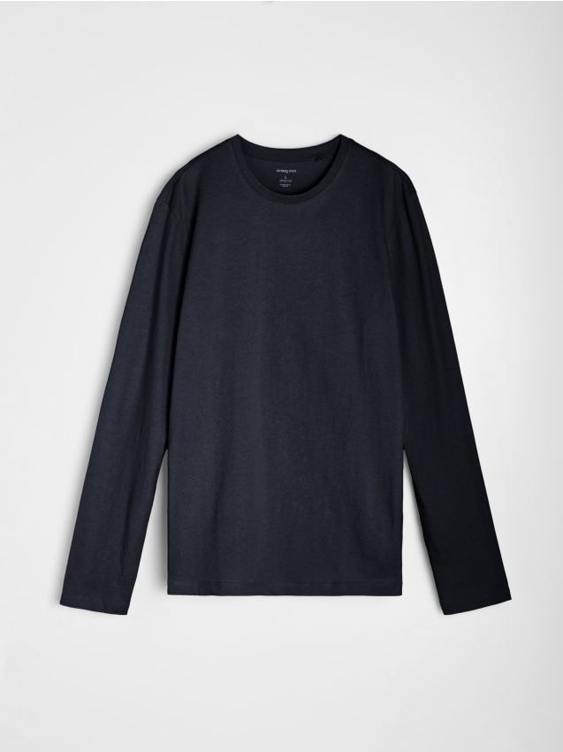 Sinsay - Tricou din bumbac, cu mânecă lungă - bleumarin