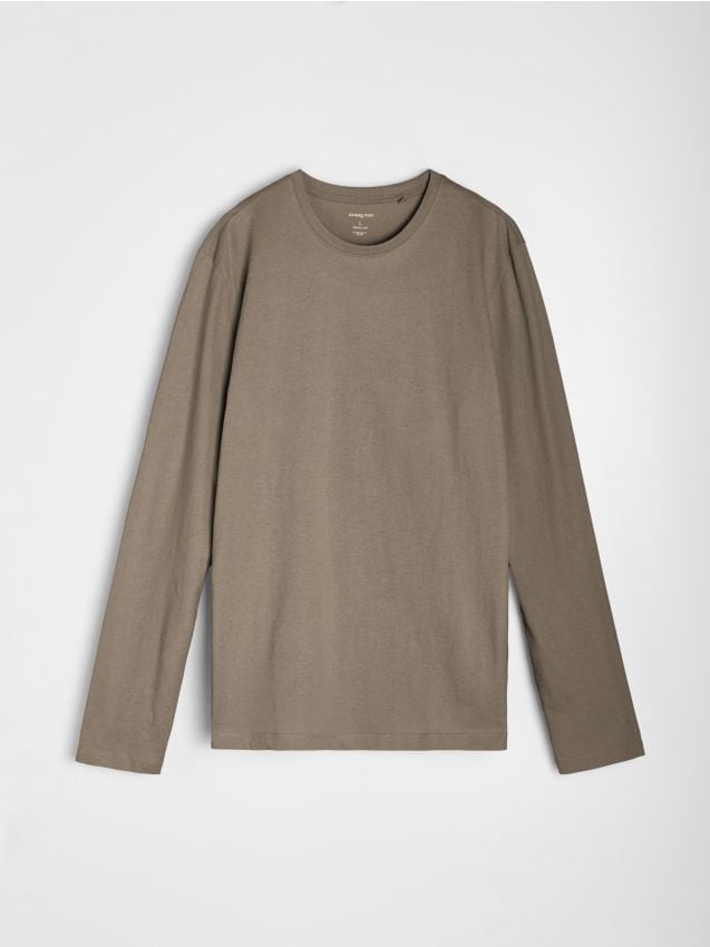 Sinsay - Tricou din bumbac, cu mânecă lungă - gri-maroniu