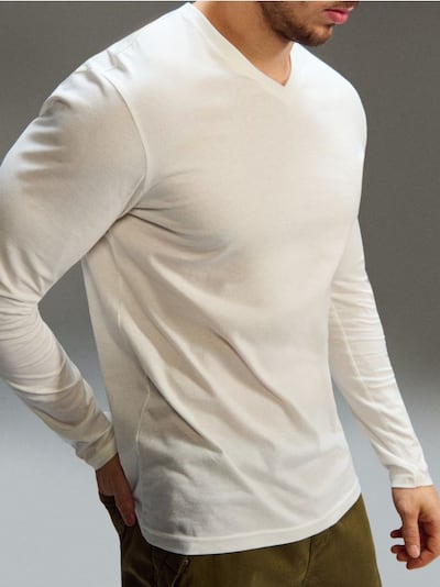 Бавовняна футболка з довгим рукавом і V-подібним вирізом