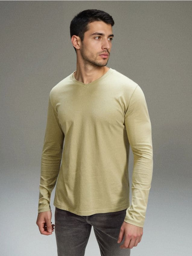 Sinsay - Bawełniana koszulka z długim rękawem i dekoltem V - zielony