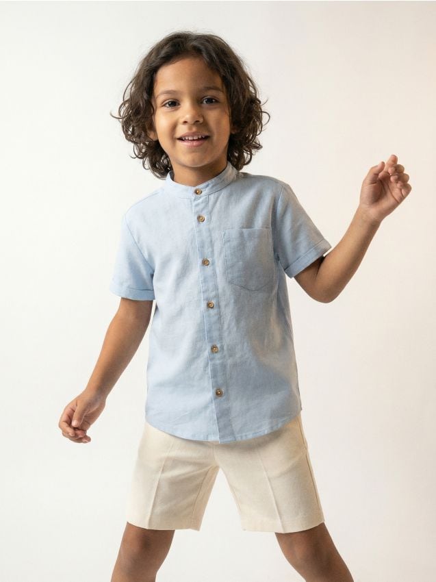 Sinsay - Cămașă cu adaos de in - albastru-pal