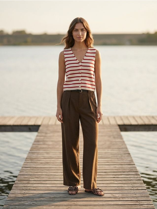 Sinsay - Vestă din bumbac în dungi - roșu