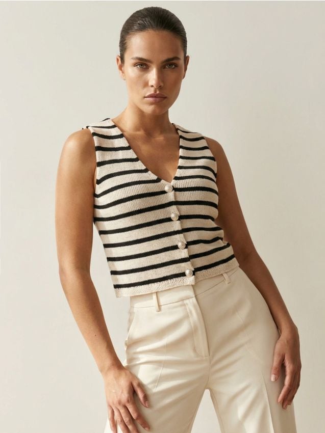 Sinsay - Bawełniana kamizelka w paski - czarny