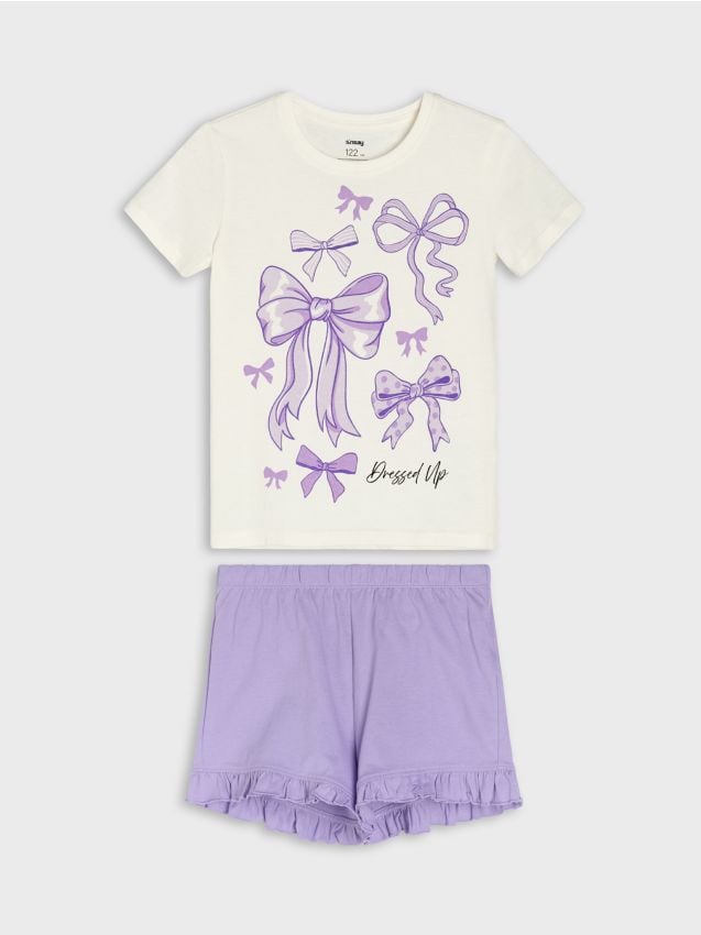 Sinsay - Pijama din bumbac din două piese cu motiv fundițe - crem