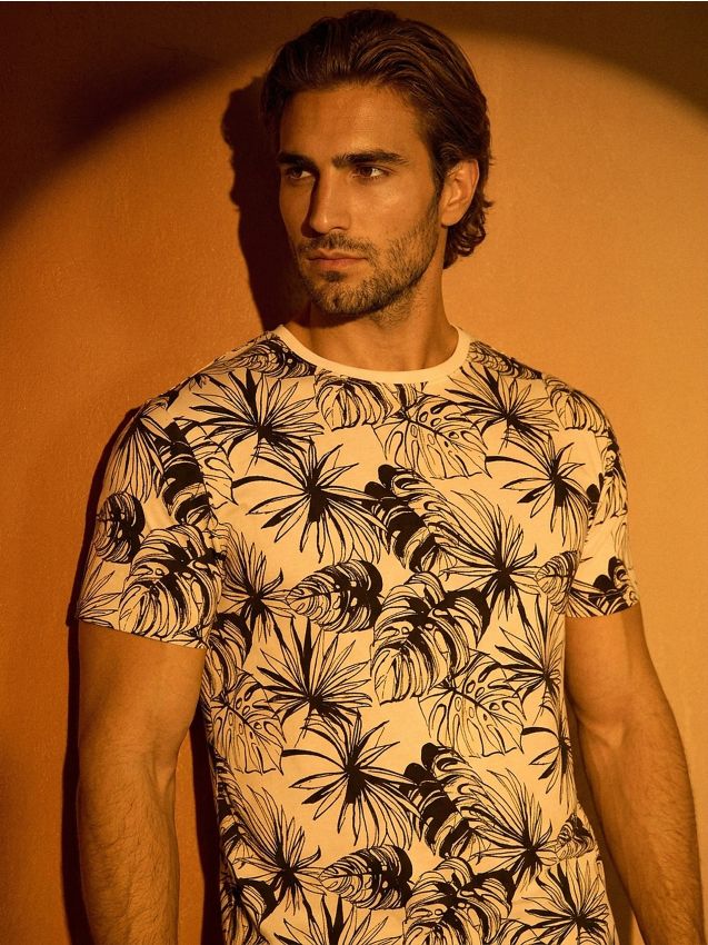 Sinsay - Maiou din bumbac cu motiv vegetal - alb