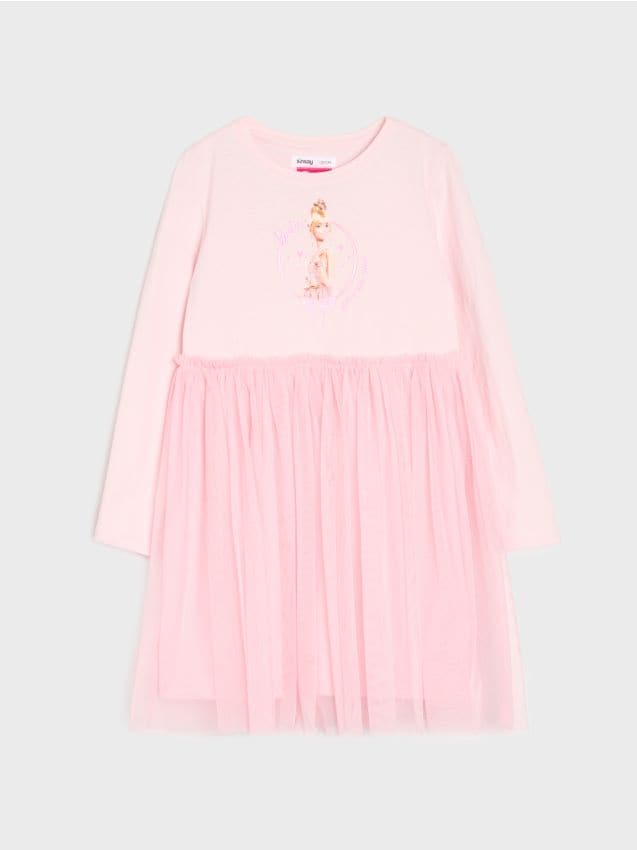 Sinsay - Rochie din bumbac cu fustă din tul Barbie - roz-pastel