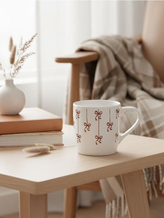 Sinsay - Cană ceramică cu model fundițe - alb