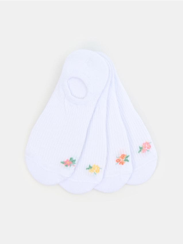 Sinsay - Șosete Scurte din Bumbac cu Broderie Florală 4 Bucăți - alb