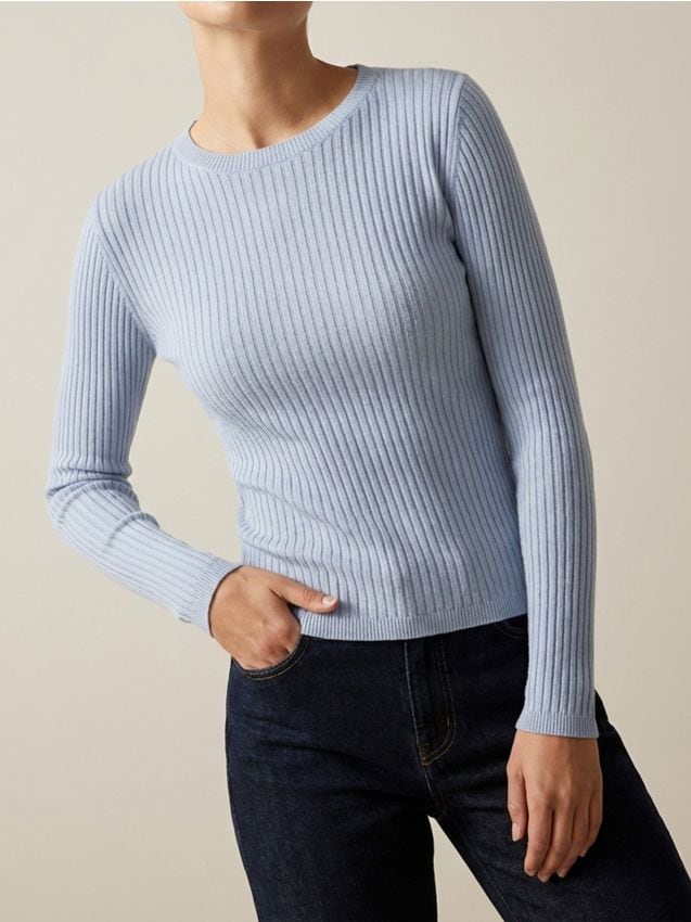Sinsay - Klasyczny prążkowany sweter - błękitny