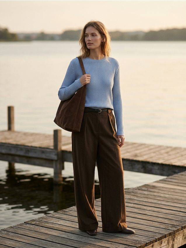 Sinsay - Klasyczny prążkowany sweter - błękitny